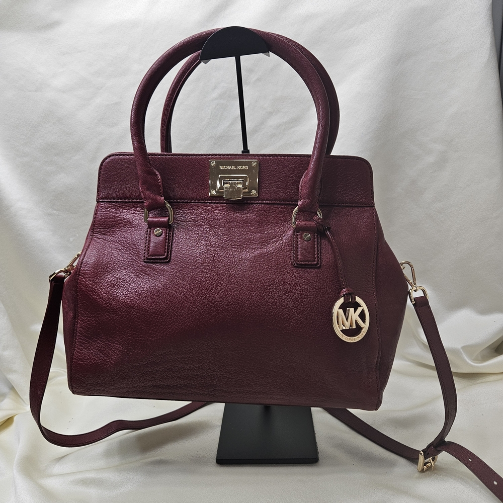MICHAEL KORS Astrid Leather Satchel Handbag Purse Shoulder Bag Claret 30F2GARS3L